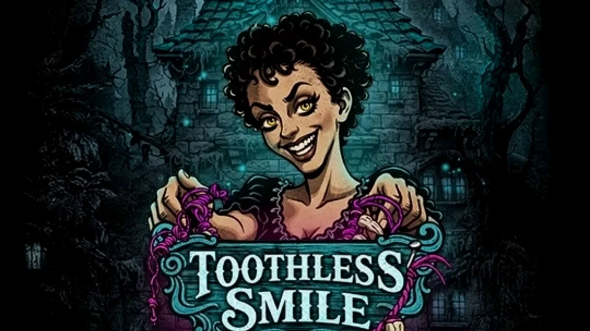 Tampilan visual slot horor Toothless Smile dengan tema dokter gigi yang menyeramkan