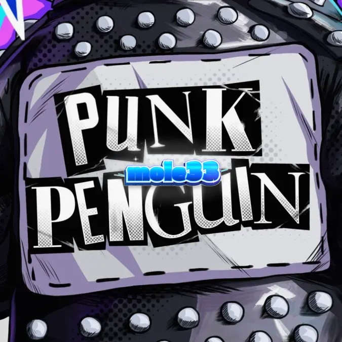 Tampilan visual slot Punk Penguin dengan tema konser rock